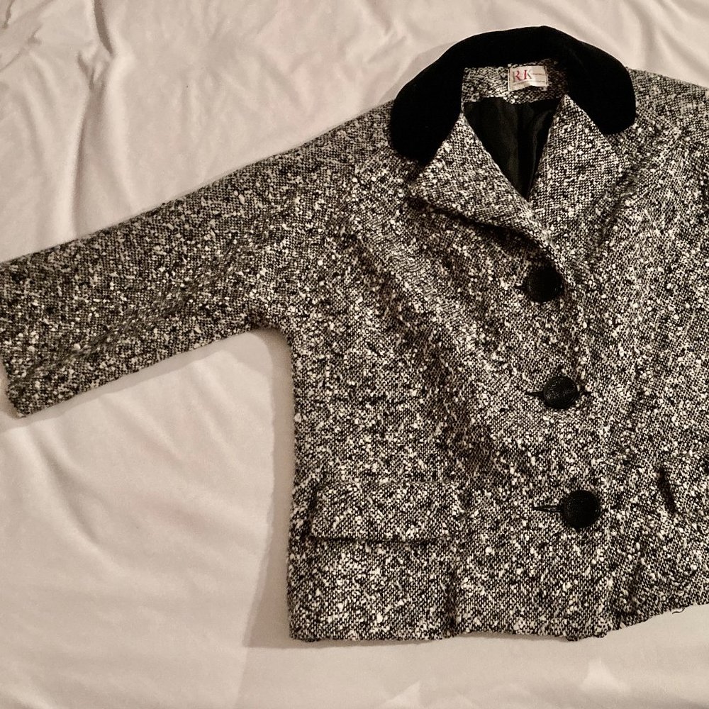 Vintage wool dress jacket black velvet collar